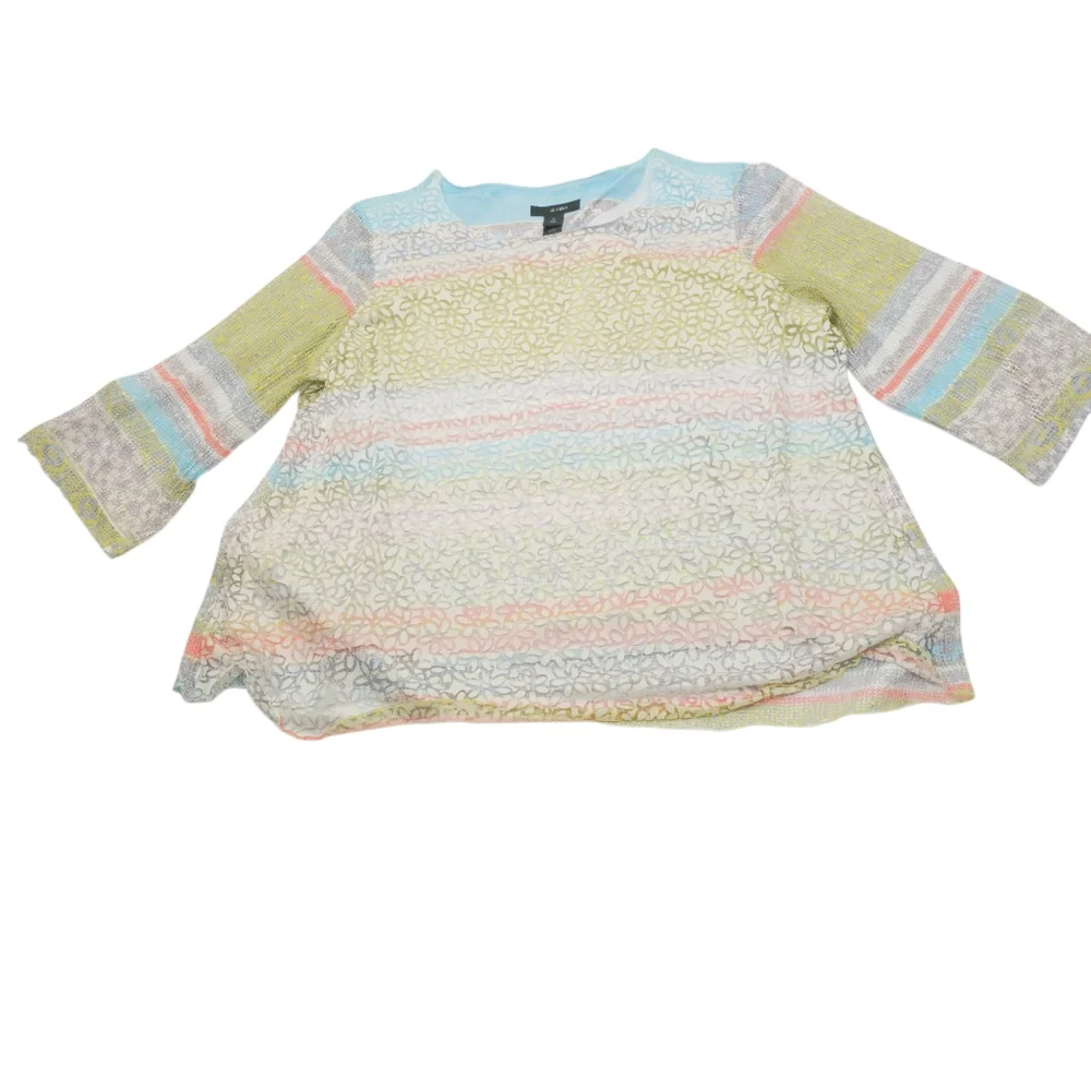 Ali Miles Floral Burnout Mesh Tunic Top Aqua Pastels Flowy Relaxed Layered 2X - Picture 3 of 13